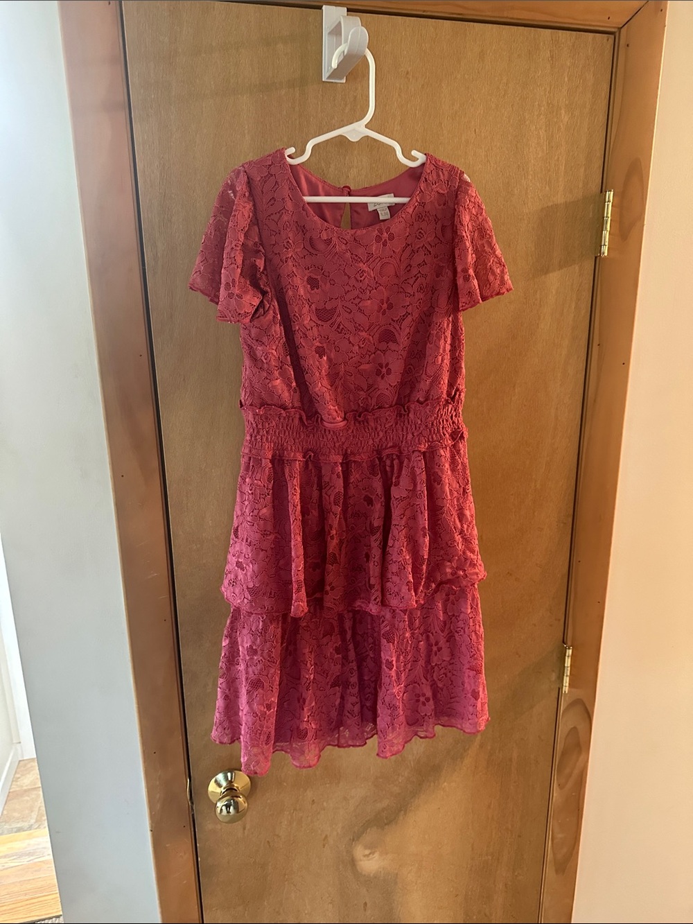 Girls' Raspberry Pink Lace Tiered Party Dress